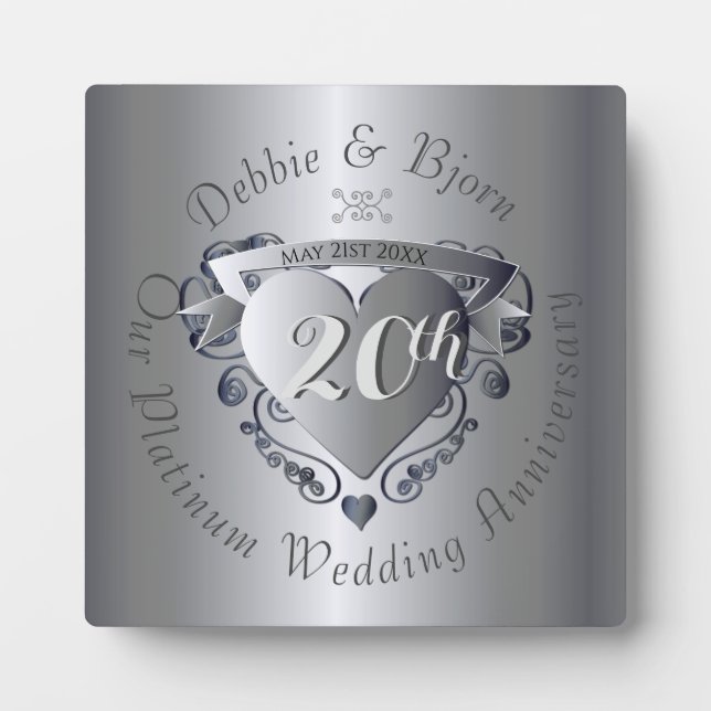 10th,20th,25th,70th Wedding Anniversary Heart Embl Plaque (Front)