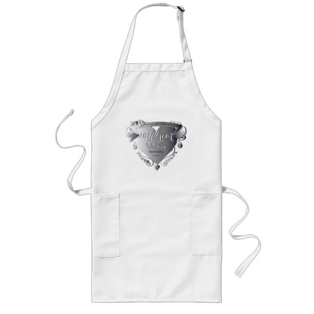 10th,20th,25th,70th Wedding Anniversary Silvery Long Apron (Front)