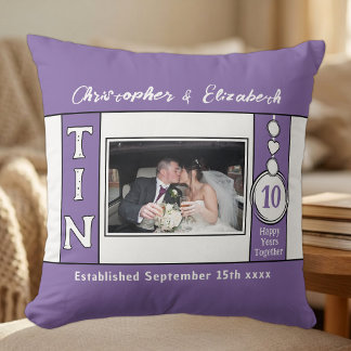 10th anniversary 1 photo purple cushion