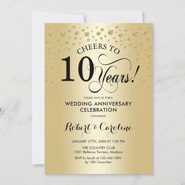 10th Anniversary Celebration - Gold Black Invitation (Front)