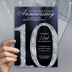 10th Anniversary Diamond Silver Dark Blue Years Invitation