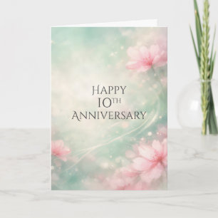 10th Anniversary Dreamy Flowers On Mint Green  Card