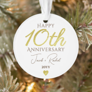 10th Anniversary Faux Gold Custom Wedding Ornament