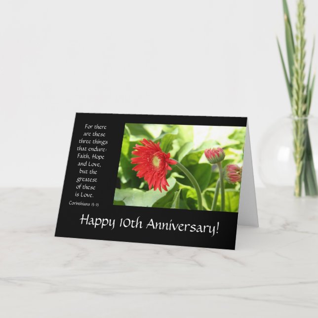 10th Anniversary, floral, bible verse about love Card (Front)