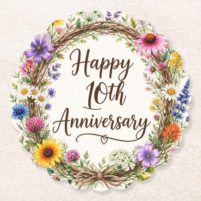 10th Anniversary Floral Paper Coaster (Front)