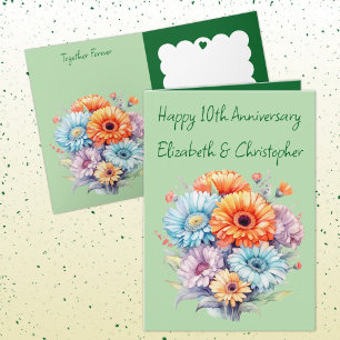 10th Anniversary gerbera flowers green Card