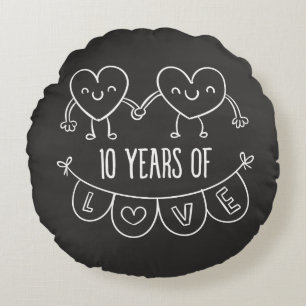 10th Anniversary Gift Chalk Hearts Round Cushion