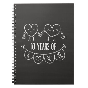 10th Anniversary Gift Chalk Hearts Spiral Notebook