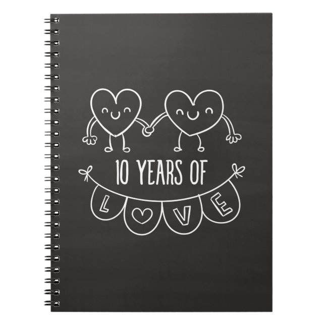 10th Anniversary Gift Chalk Hearts Spiral Notebook (Front)
