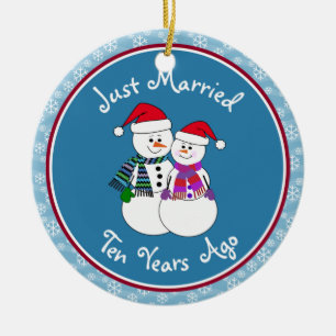 10th Anniversary Gift Fun Snow Couple Christmas Ceramic Tree Decoration