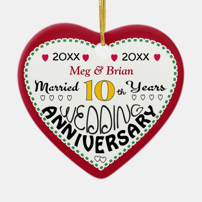 10th Anniversary Gift Heart Shaped Christmas Ceramic Tree Decoration (Front)