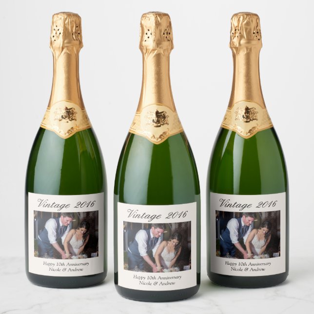 10th Anniversary Gift Personalized Wedding Photo Sparkling Wine Label (Bottles)