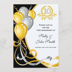 10th Anniversary Gold & Silver Birthday Invitation