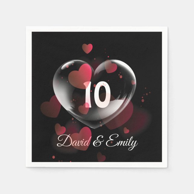 10th Anniversary Heart Bubble With Red Hearts  Napkin (Front)