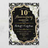 10th Anniversary Invitation - Black White Gold