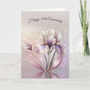 10th Anniversary Iris Flower With Gold Etching Card