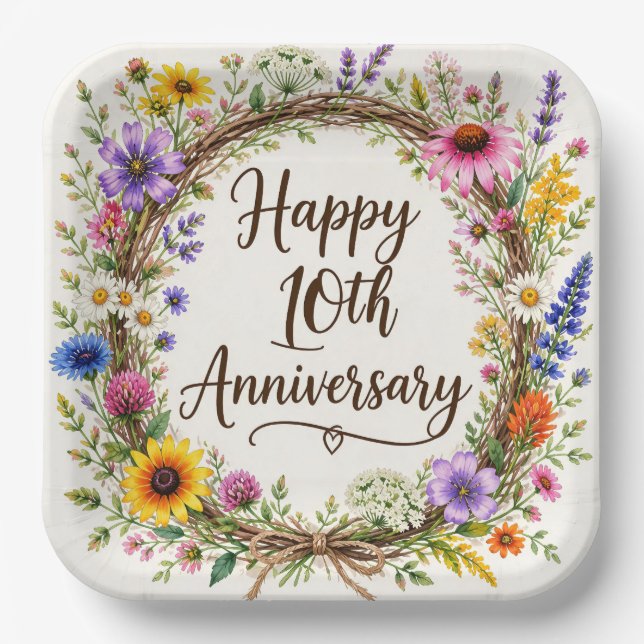 10th Anniversary Paper Plates, Tenth Wedding Plate (Front)