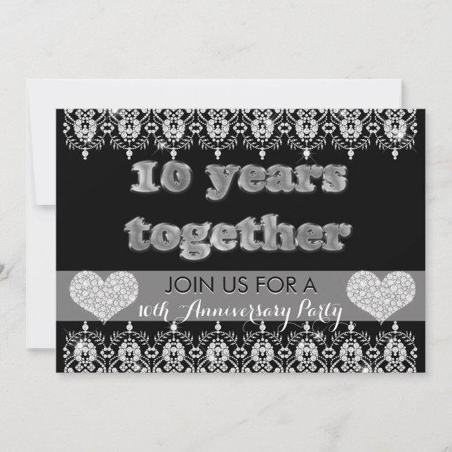 10th Anniversary Party 10 Years Together Hearts Invitation (Front)