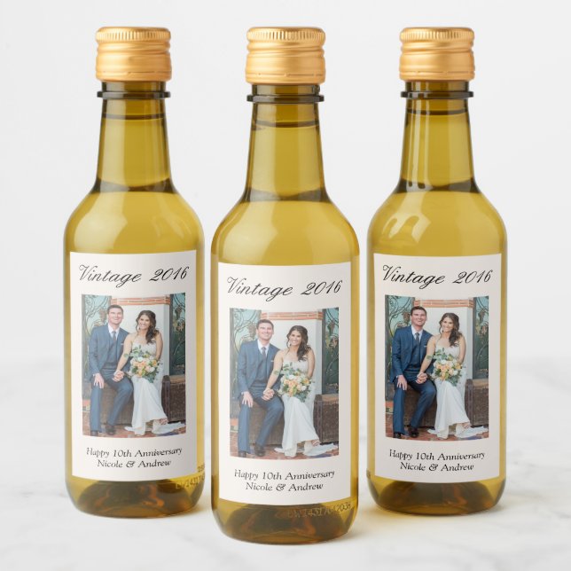 10th Anniversary Party Favor Custom Wedding Photo Wine Label (Bottles)