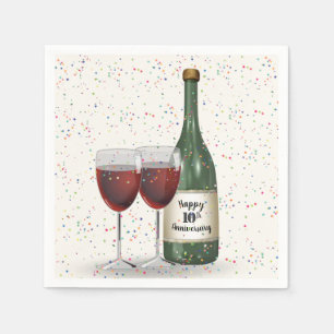 10th Anniversary Party Wine Bottle and Two Glasses Napkin