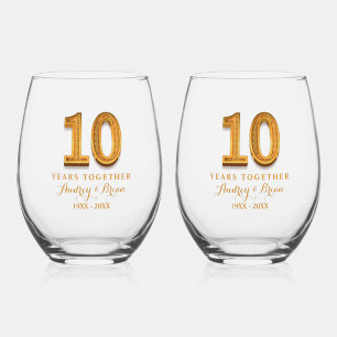 10th Anniversary Personalised Stemless Wine Glass