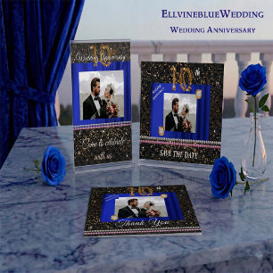 10th Anniversary Save the Date   Royal Blue Silk Invitation
