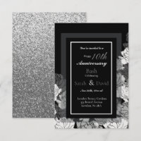 10th anniversary silver, black & white rose print 