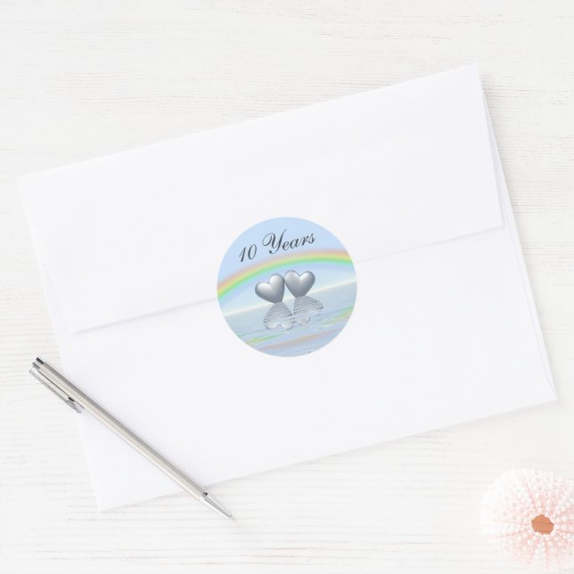 10th Anniversary Tin Hearts Classic Round Sticker (Envelope)