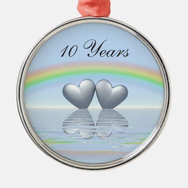10th Anniversary Tin Hearts Metal Tree Decoration (Front)