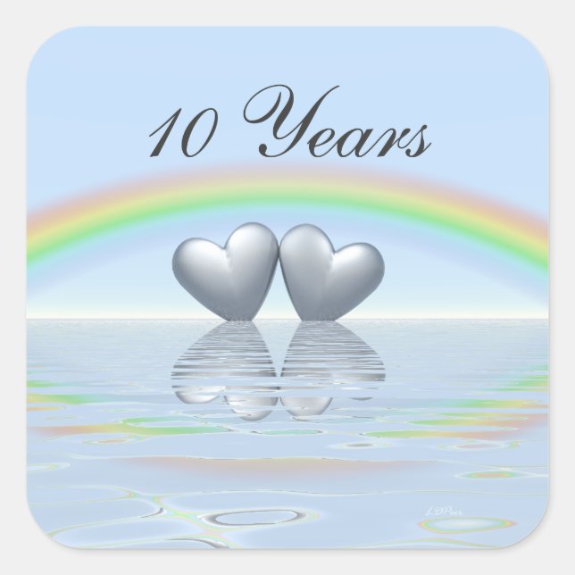 10th Anniversary Tin Hearts Square Sticker (Front)