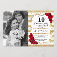 10th Anniversary with Photo - Gold White Red