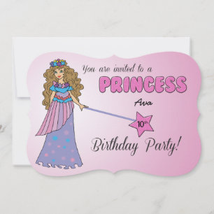 10th Bday Invitation Pink Princess w/ Sparkly Wand