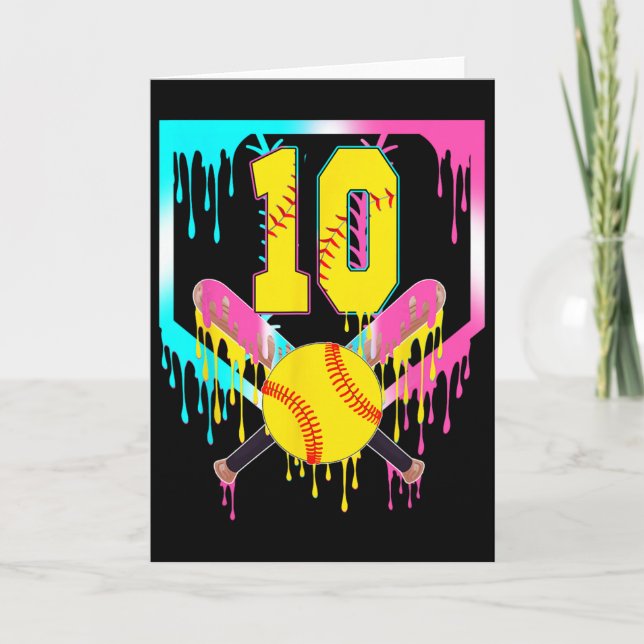 10th Bday Softll Home Plate Drip Ice Cream 10 Year Card (Front)