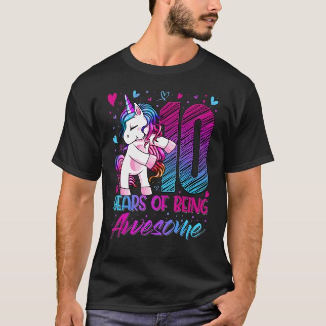 10th Birthday  10 Year Old Girl Flossing Unicorn P T-Shirt (Front)