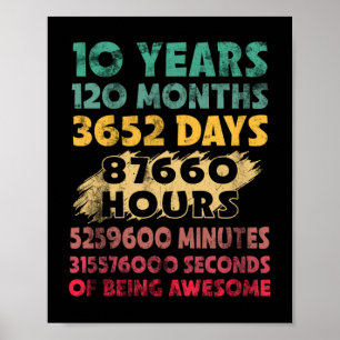 10th Birthday 10 Years Of Being Awesome Poster
