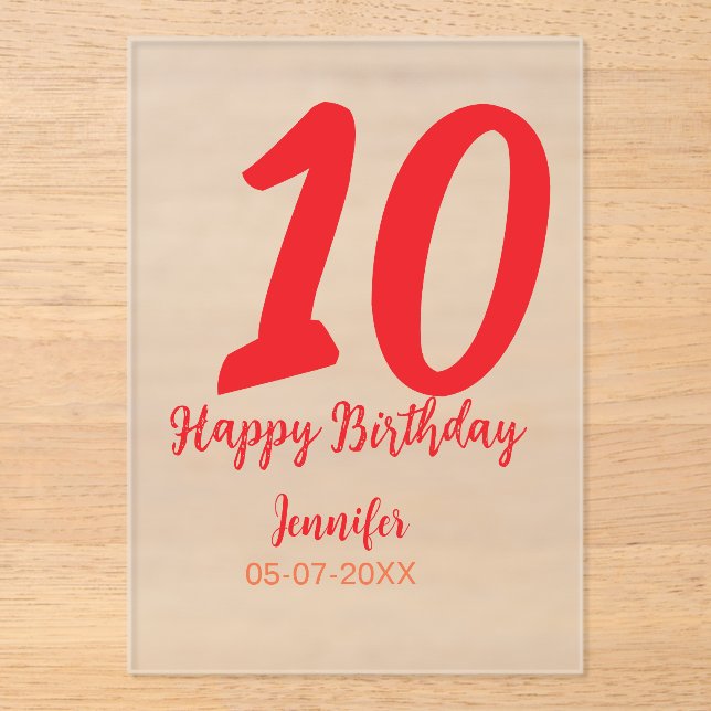 10th birthday add name date year red template  (Front)