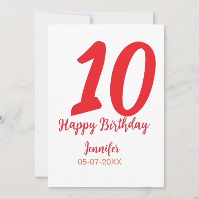 10th birthday add name date year red template  (Front)