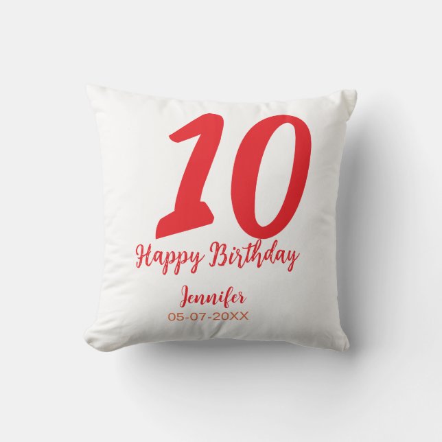 10th birthday add name date year red template  cushion (Front)