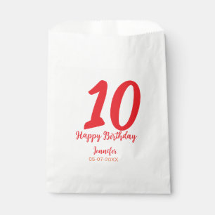 10th birthday add name date year red template  favour bags