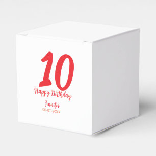 10th birthday add name date year red template  favour box