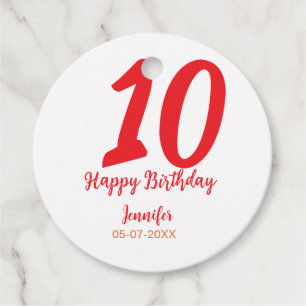 10th birthday add name date year red template  favour tags