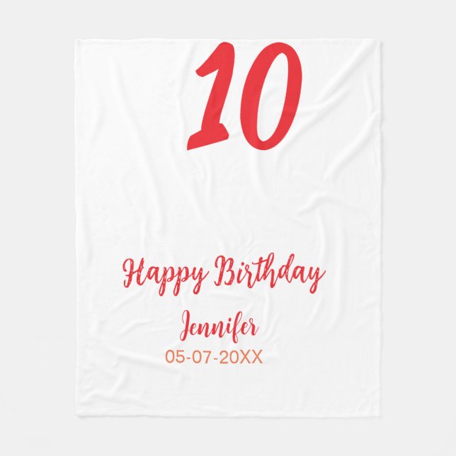 10th birthday add name date year red template  fleece blanket (Front)