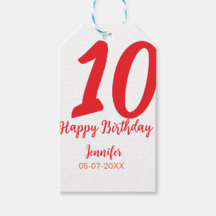10th birthday add name date year red template  gift tags