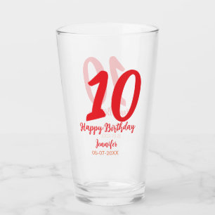 10th birthday add name date year red template  glass
