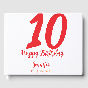 10th birthday add name date year red template  guest book