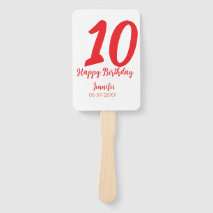 10th birthday add name date year red template  hand fan