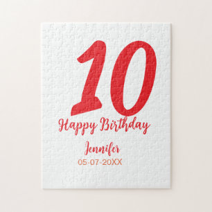 10th birthday add name date year red template  jigsaw puzzle