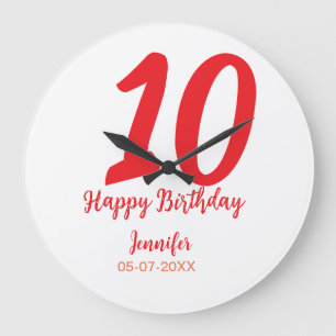 10th birthday add name date year red template  large clock