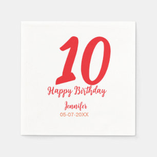 10th birthday add name date year red template  napkin