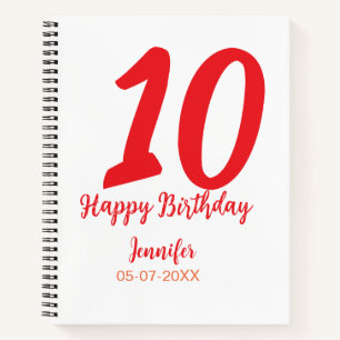 10th birthday add name date year red template notebook